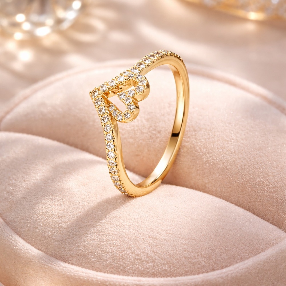 Gold Heart Pavé Ring - Women's Fashion Jewelry
